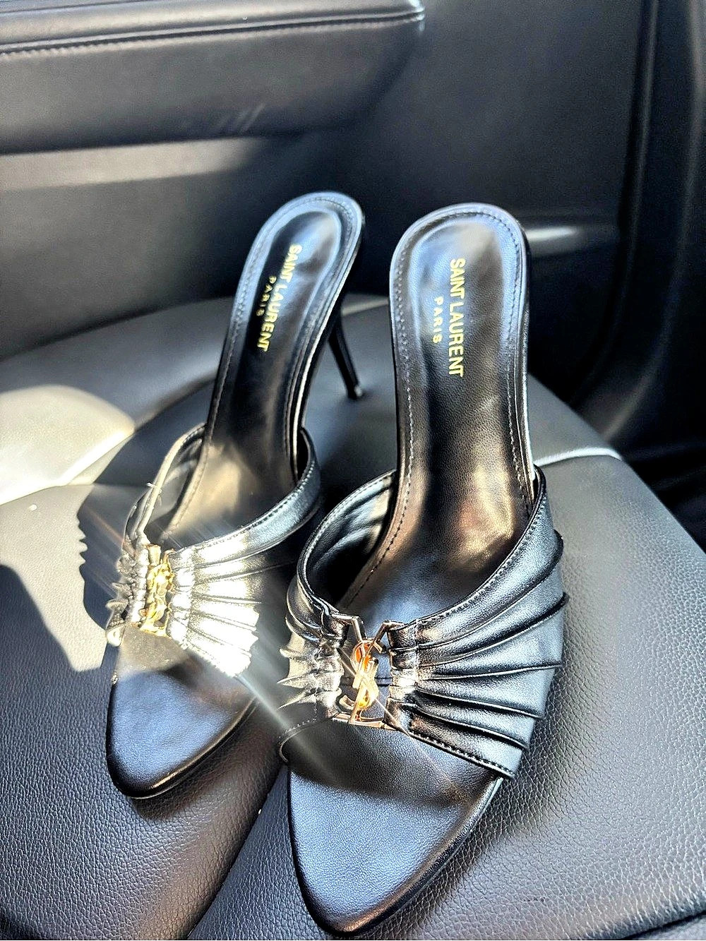 Saint Laurent Tribute Heeled Mules Black Logo Heels